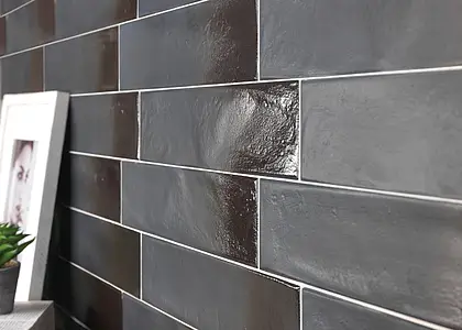 Background tile, Effect unicolor, Color black, Glazed porcelain stoneware, 7.5x30 cm, Finish semi-gloss