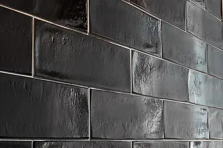 Bakgrundskakel, Textur enfärgad, Färg svart, Glaserad granitkeramik, 7.5x30 cm, Yta halvblank