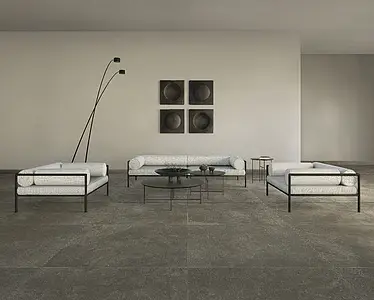 Grundflise, Effekt andre sten, Farve sort, Stil designer, Glaseret porcelænsstentøj, 120x120 cm, Overflade skridsikker