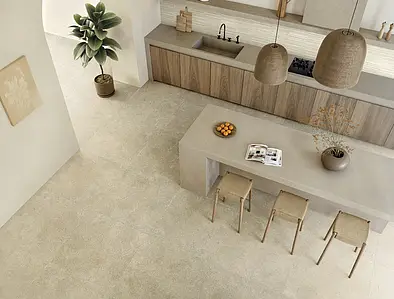 Grundflise, Effekt andre sten, Farve beige, Glaseret porcelænsstentøj, 90x90 cm, Overflade skridsikker