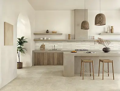Grundflise, Effekt andre sten, Farve beige, Glaseret porcelænsstentøj, 90x90 cm, Overflade skridsikker
