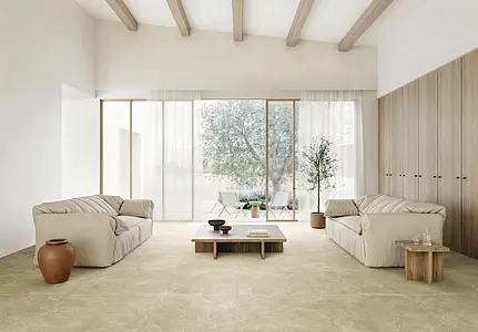 Grundflise, Effekt andre sten, Farve beige, Glaseret porcelænsstentøj, 90x90 cm, Overflade skridsikker