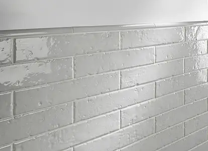 Background tile, Effect brick, Color white, Glazed porcelain stoneware, 4.5x23 cm, Finish glossy