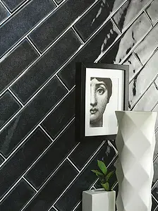 Background tile, Effect brick,unicolor, Color black, Glazed porcelain stoneware, 7.6x30.5 cm, Finish glossy