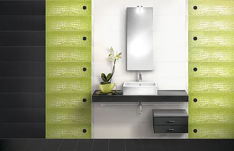 Decoratief element, Effect lederlook, Kleur groene, Geglazuurde porseleinen steengoed, 24x72 cm, Oppervlak glanzend