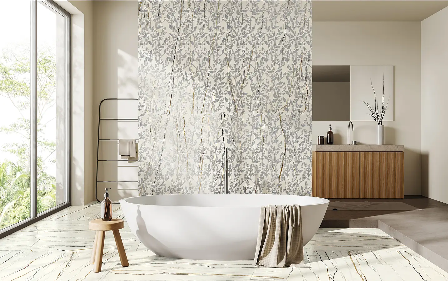 Background tile, Effect other marbles, Color beige,white, Glazed porcelain stoneware, 120x120 cm, Finish antislip