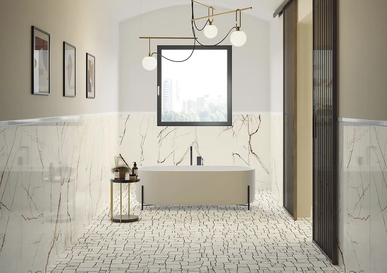 Background tile, Effect other marbles, Color beige,white, Glazed porcelain stoneware, 60x120 cm, Finish polished