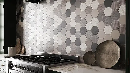 Background tile, Effect wood, Color grey, Glazed porcelain stoneware, 11x12.6 cm, Finish matte
