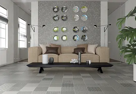 Grundflise, Farve grå, Stil patchwork, Glaseret porcelænsstentøj, 23.7x23.7 cm, Overflade mat
