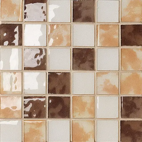 Settecento - Manifattura Ceramica, Musiva, 100102_Mixbgialloantico-Mogano-Biancoavorio4.5x4.5surete(Foglio)