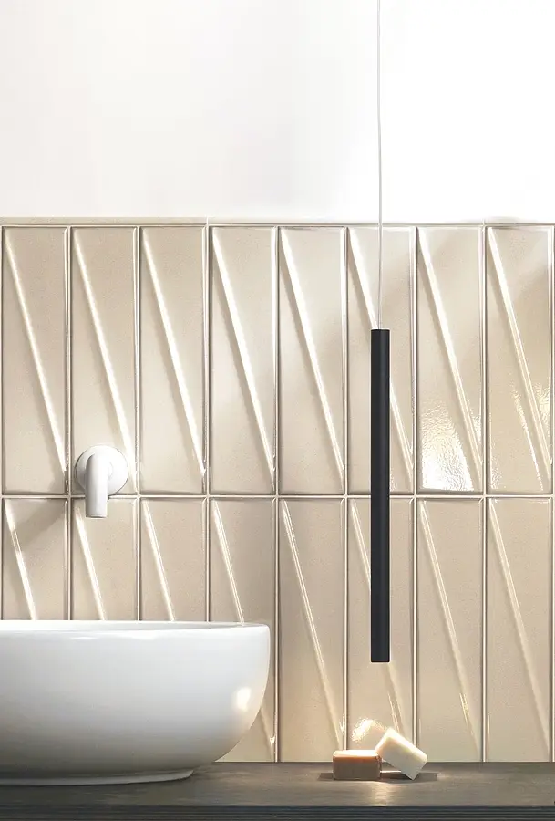 Background tile, Color beige, Glazed porcelain stoneware, 7.6x30.5 cm, Finish glossy