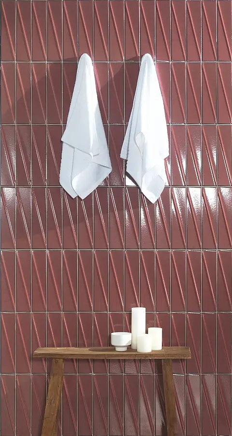 Background tile, Color red, Glazed porcelain stoneware, 7.6x30.5 cm, Finish glossy