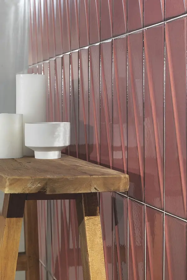 Background tile, Color red, Glazed porcelain stoneware, 7.6x30.5 cm, Finish glossy