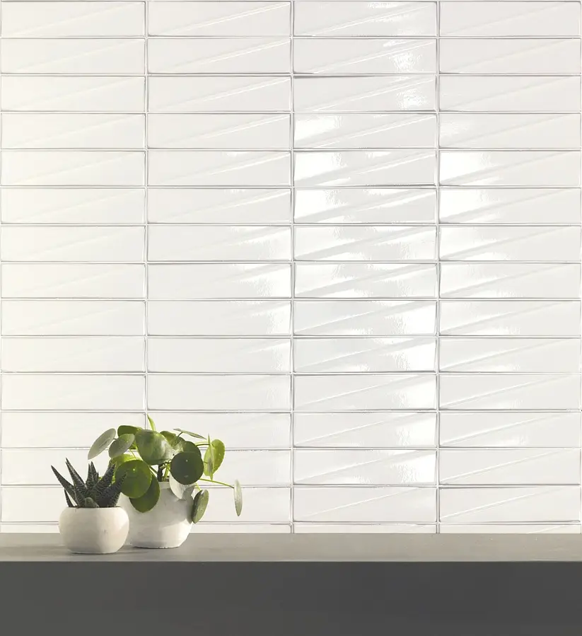 Background tile, Color white, Glazed porcelain stoneware, 7.6x30.5 cm, Finish glossy