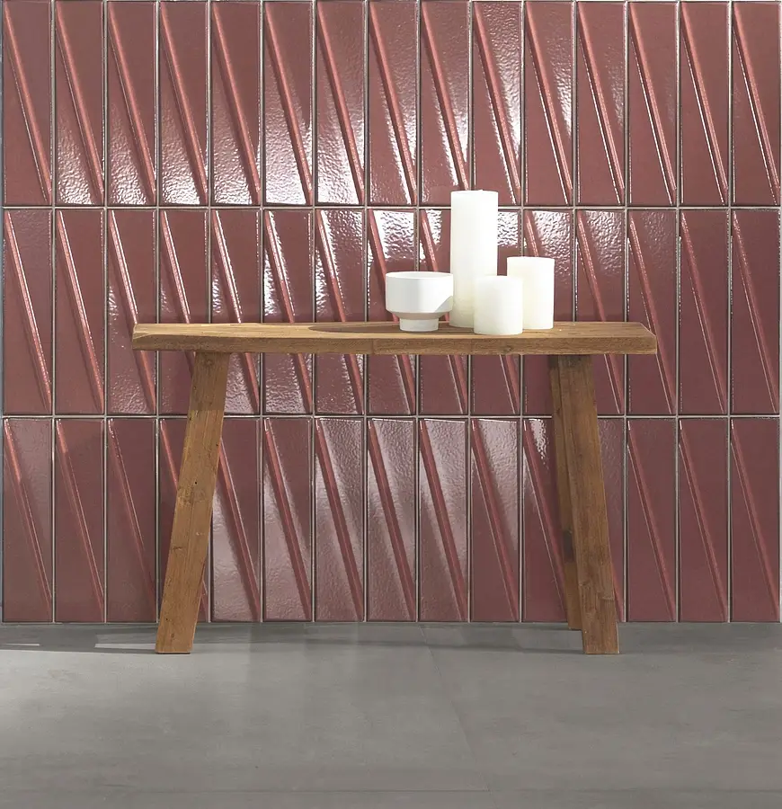 Background tile, Color red, Glazed porcelain stoneware, 7.6x30.5 cm, Finish glossy