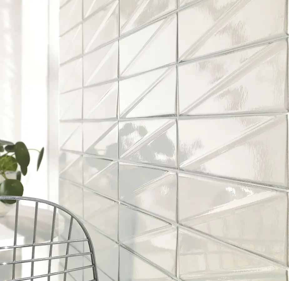 Background tile, Color white, Glazed porcelain stoneware, 7.6x30.5 cm, Finish glossy