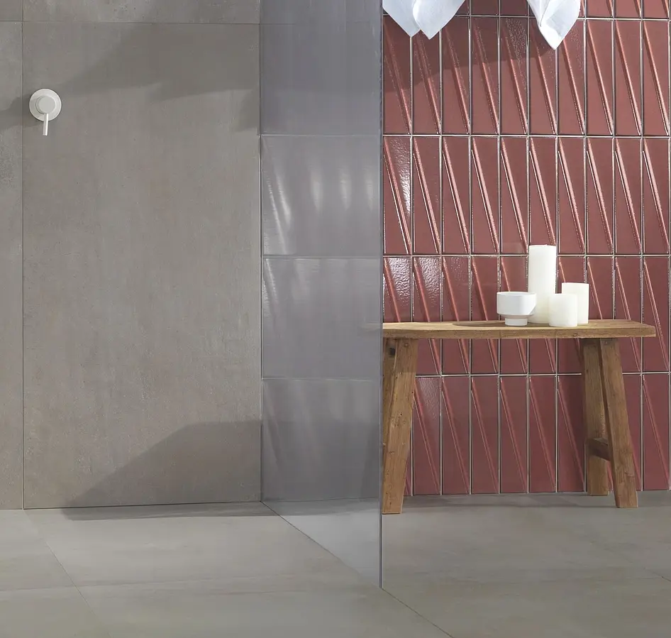 Background tile, Color red, Glazed porcelain stoneware, 7.6x30.5 cm, Finish glossy