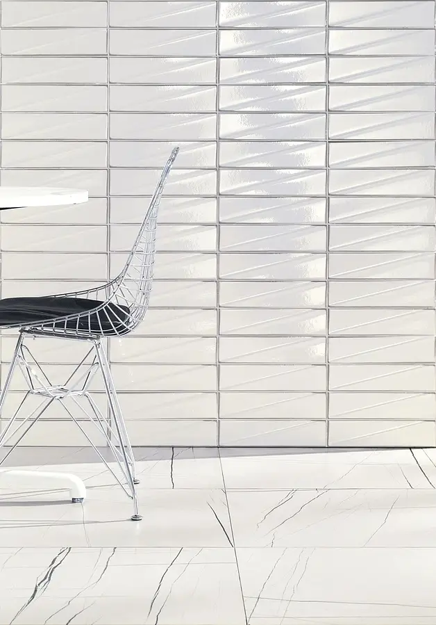 Background tile, Color white, Glazed porcelain stoneware, 7.6x30.5 cm, Finish glossy