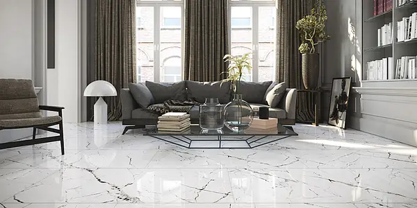 Carrelage, Effet pierre,autres types de marbre, Teinte blanche, Grès cérame émaillé, 60x120 cm, Surface polie