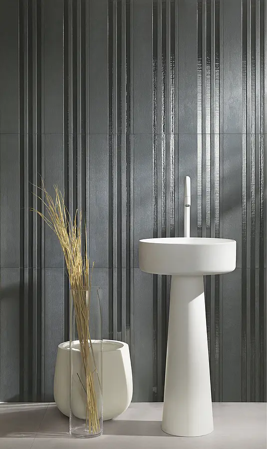 Background tile, Effect fabric, Color black, Glazed porcelain stoneware, 24x72 cm, Finish antislip