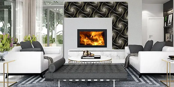 Background tile, Effect gold and precious metals, Color black, Glass, 50x50 cm, Finish glossy