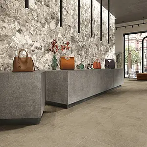 Grundflise, Effekt beton, Farve brun, Glaseret porcelænsstentøj, 60x120 cm, Overflade skridsikker