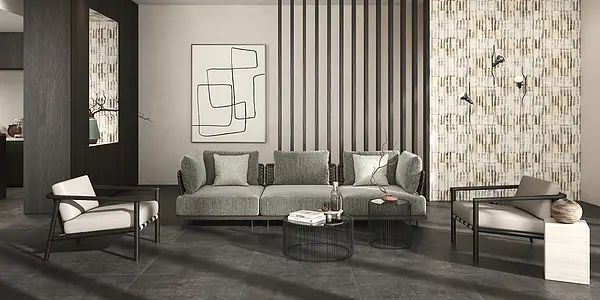 Grundflise, Effekt beton, Farve grå,sort, Glaseret porcelænsstentøj, 90x90 cm, Overflade Sleben