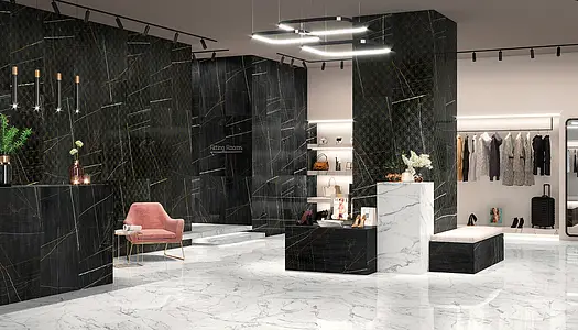 Decoro, Effetto pietra,altri tipi di marmo, Colore nero, Gres porcellanato smaltato, 59x117.5 cm, Superficie levigata