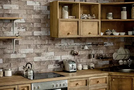 Background tile, Effect brick, Color grey, Glazed porcelain stoneware, 8x41 cm, Finish antislip