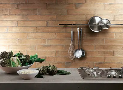 Background tile, Effect terracotta, Color brown, Unglazed porcelain stoneware, 8x41 cm, Finish matte