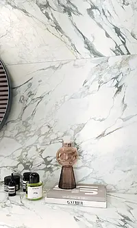 Background tile, Effect other marbles, Color white, Unglazed porcelain stoneware, 60x120 cm, Finish left_menu_relefnaya