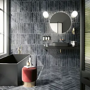 Background tile, Color navy blue,black, Glazed porcelain stoneware, 8x41 cm, Finish glossy