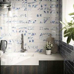 Background tile, Color white, Glazed porcelain stoneware, 8x41 cm, Finish glossy