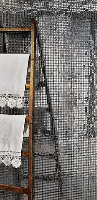 Effekt guld og ædelmetaller, Farve grå, Stil håndlavet, Mosaik flise, Glas, 29.5x29.5 cm, Overflade blank