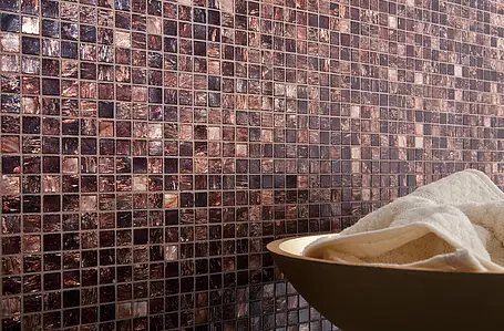Mosaico, Efecto nácar, Color marrón, Cristal, 29.5x29.5 cm, Acabado brillo
