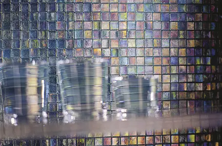 Mosaik flise, Effekt perlemor, Farve sort, Glas, 29.5x29.5 cm, Overflade skridsikker