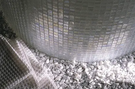 Mosaico, Efecto nácar, Color blanco, Cristal, 29.5x29.5 cm, Acabado antideslizante
