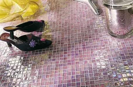 Mosaik flise, Effekt perlemor, Farve lyserød, Glas, 29.5x29.5 cm, Overflade blank