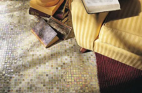 Mosaico, Efecto nácar, Color beige, Cristal, 29.5x29.5 cm, Acabado brillo