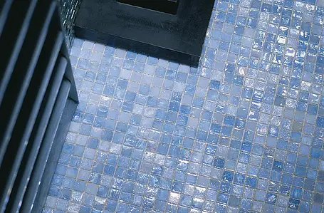 Mosaik flise, Effekt perlemor, Farve himmelblå, Glas, 29.5x29.5 cm, Overflade blank