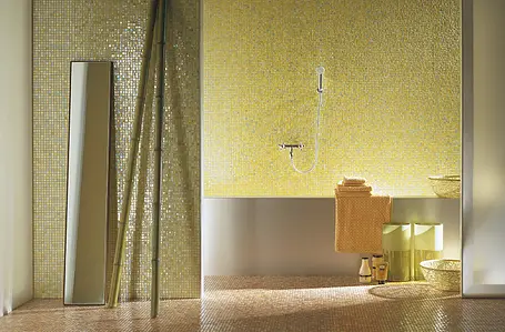 Mosaico, Efecto nácar, Color amarillo, Cristal, 29.5x29.5 cm, Acabado brillo