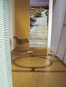 Mozaika, Efekt perły, Kolor żółty, Szkło, 25.3x29.6 cm, Powierzchnia antypoślizgowa