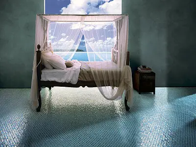 Mosaico, Efecto nácar, Color azul claro, Cristal, 25.3x29.6 cm, Acabado antideslizante