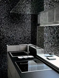 Mosaico, Effetto madreperla, Colore nero, Vetro, 30.4x30.4 cm, Superficie antiscivolo