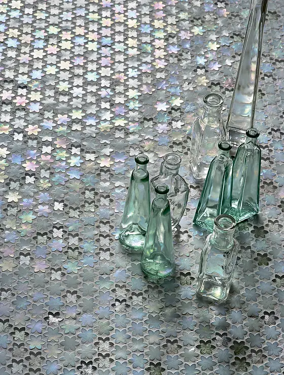 Mosaïque, Effet nacre, Teinte verte, Verre, 29.3x31.6 cm, Surface antidérapante