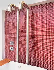 Mosaik flise, Farve rød, Glas, 29.5x29.5 cm, Overflade blank