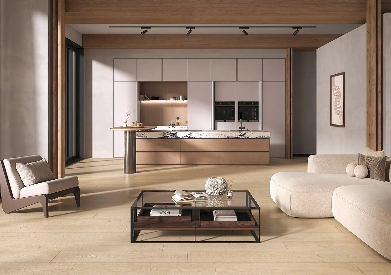 Background tile, Effect wood, Color beige, Glazed porcelain stoneware, 30x119.8 cm, Finish matte