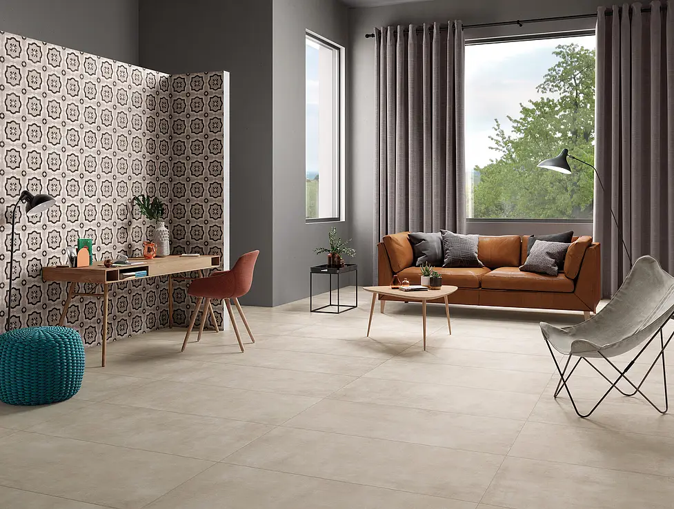 Background tile, Effect faux encaustic tiles,concrete, Color beige, Unglazed porcelain stoneware, 20x20 cm, Finish matte