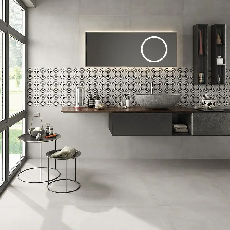 Background tile, Effect concrete, Color white, Unglazed porcelain stoneware, 80.2x80.2 cm, Finish matte