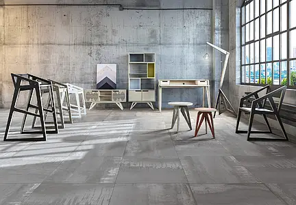 Bakgrunnsflis, Effekt metall, Farge grå, Uglasert porselenssteintøy, 60x60 cm, Overflate matt